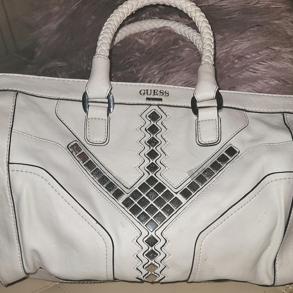 Large White leather Guess Handbag